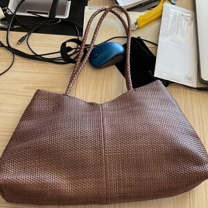 Chic Brown Woven Tote Bag